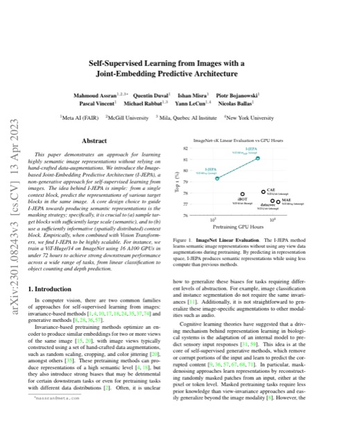 I-JEPA: Self-Supervised Learning from Images with a Joint-Embedding Predictive Architecture 论文首页