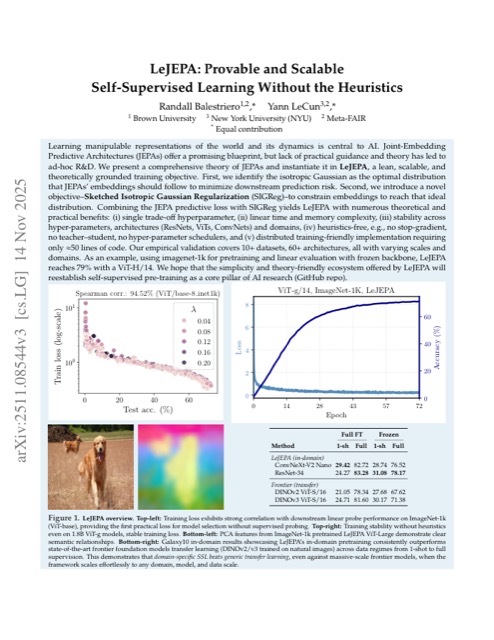 LeJEPA: Provable and Scalable Self-Supervised Learning Without the Heuristics 论文首页