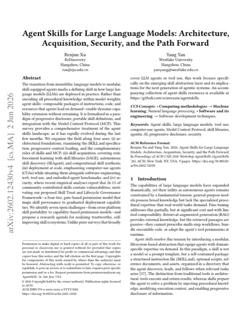 Agent Skills for Large Language Models: Architecture, Acquisition, Security, and the Path Forward 论文首页