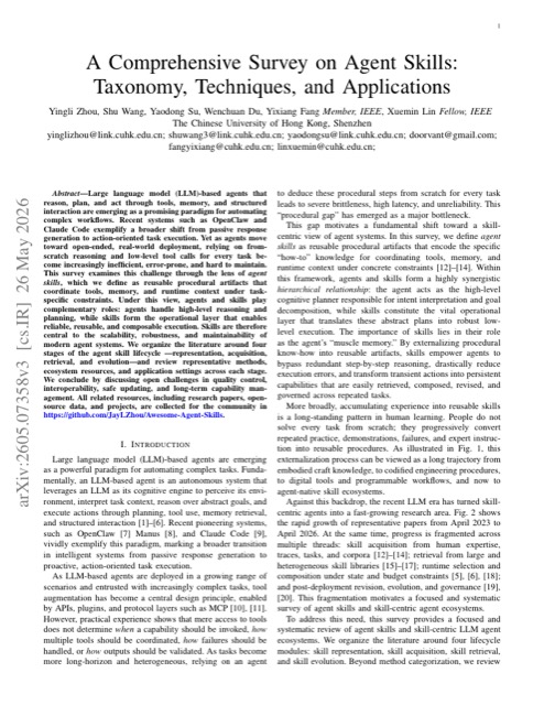 A Comprehensive Survey on Agent Skills: Taxonomy, Techniques, and Applications 论文首页
