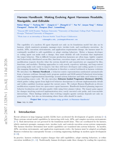 Harness Handbook: Making Evolving Agent Harnesses Readable, Navigable, and Editable 论文首页预览