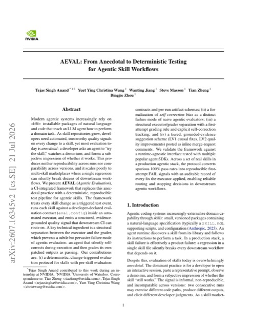 AEVAL: From Anecdotal to Deterministic Testing for Agentic Skill Workflows 论文首页