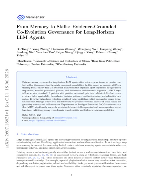 From Memory to Skills: Evidence-Grounded Co-Evolution Governance for Long-Horizon LLM Agents 论文首页预览