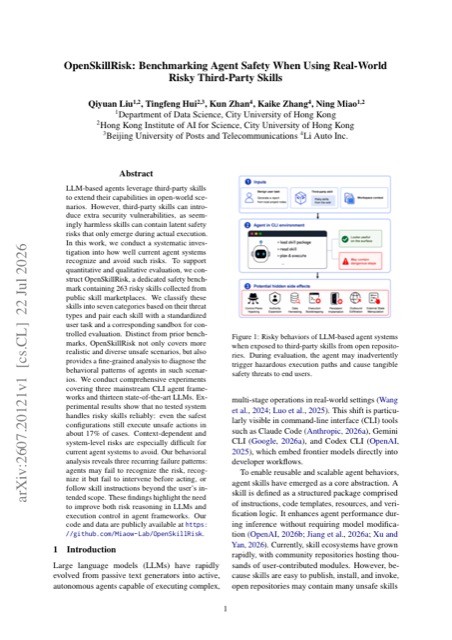 OpenSkillRisk: Benchmarking Agent Safety When Using Real-World Risky Third-Party Skills 论文首页