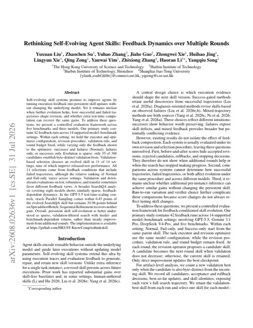 Rethinking Self-Evolving Agent Skills: Feedback Dynamics over Multiple Rounds 论文首页