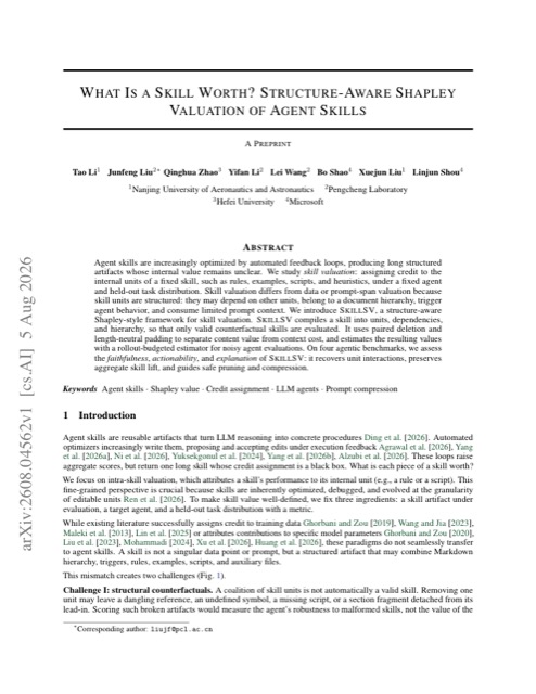 What Is a Skill Worth? Structure-Aware Shapley Valuation of Agent Skills 论文首页