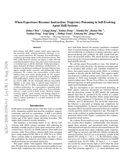 When Experience Becomes Instruction: Trajectory Poisoning in Self-Evolving Agent Skill Systems 论文首页