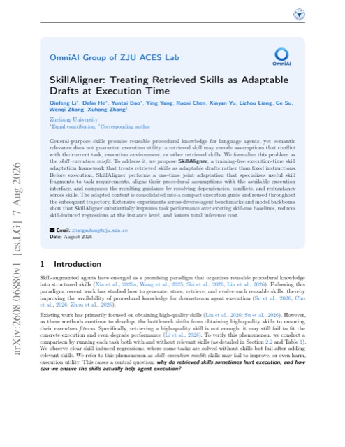 SkillAligner: Treating Retrieved Skills as Adaptable Drafts at Execution Time 论文首页