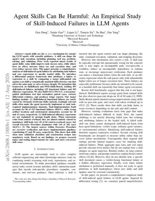 Agent Skills Can Be Harmful: An Empirical Study of Skill-Induced Failures in LLM Agents 论文首页
